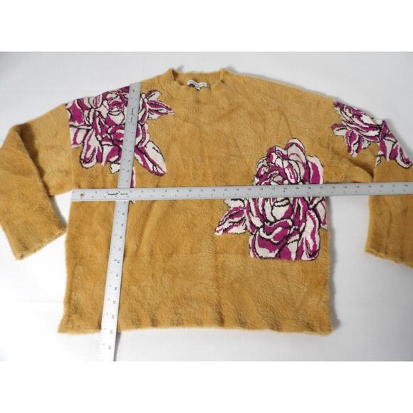 See And Be Seen Fuzzy Sweater M/L Brown Flower Abstract Artsy Pullover Soft - Picture 7 of 12